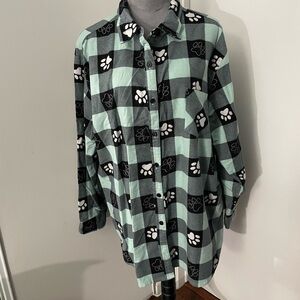 Plaid Women’s Shirt with Paw Print Design